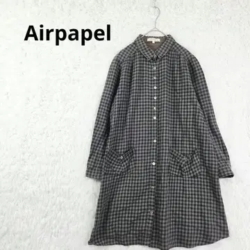 에어파펠 [ L ] 린넨 코튼 깅엄 체크 셔츠 원피스 일본제