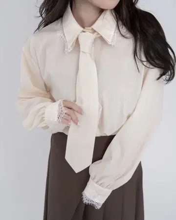 MELLOWNEON 넥타이 세트 레이스 도킹 셔츠