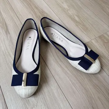 [새상품급] DIANA 플랫슈즈 24cm 리본 네이비 고급