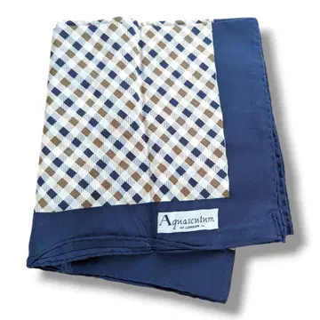 Aqnascntum 100% 실크 스카프 클럽 체크 네이비 이탈리아제