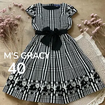 M'S GRACY 화이트 블랙 깅엄 체크 프렌치 슬리브 원피스 40