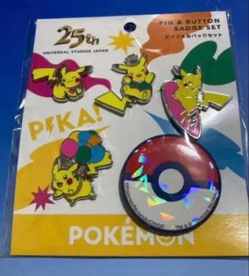 USJ 유니버설 25주년 피카츄 포켓몬 핀즈&캔뱃지 세트