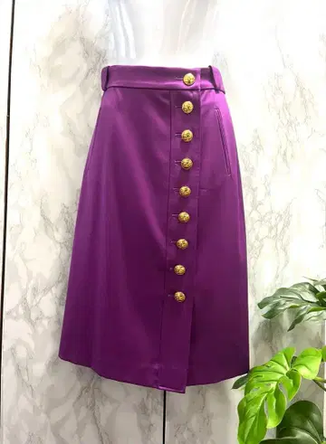 에스카다 ESCADA 보라색 타이트 스커트 골드 버튼 포함