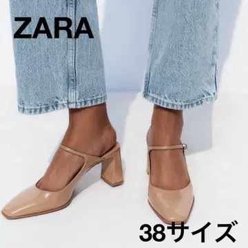 ZARA 펌프스 38 베이지 새상품급 에나멜 슬링백 스트랩