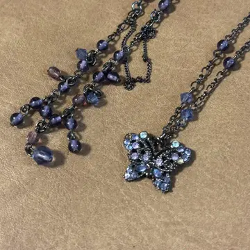 안나수이 ANNA SUI 나비 디자인 목걸이 보라색 2연 세트
