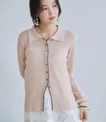 폴로 옷깃 배색 시어 리브 가디건/이지케어
