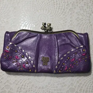 ANNA SUI 고양이 모티브 보라색 장지갑