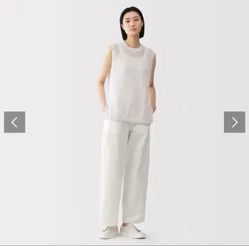 [ MUJI Labo ] 여성 면 혼방 턱 와이드 팬츠 70 오프화이트