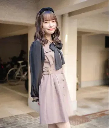 미사용 새상품급 ROJITA BIG 리본 배색 원피스 로지타 브라운