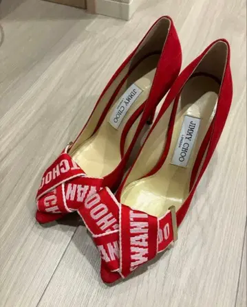 JIMMY CHOO 지미추 리본 레드 빨간색 펌프스 37