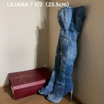 컨디션 최상 데님 하이힐 니하이 부츠 LILIANA
