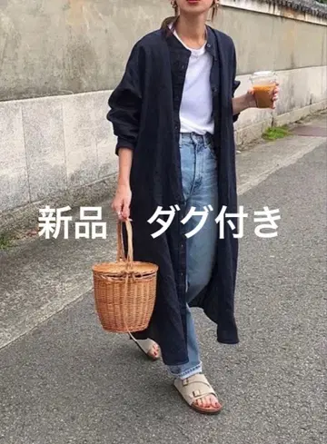 무인양품 MUJI 스탠드 카라 원피스 새상품 네이비 S