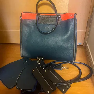 FURLA 네이비/오렌지 비즈니스 백 보스턴 백 2way