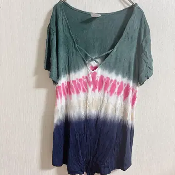 노바운더리즈 티셔츠 반팔 타이다이 XL 그린 폴리에스테르 평상복