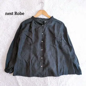 nestRobe 네스트로브 2way 린넨 스탠드 프릴 블라우스 블랙