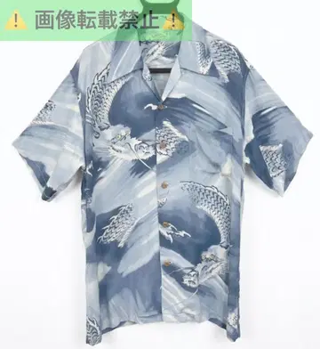 *동양 SUN SURF 레이온 일본풍 패턴 운룡 하와이안 셔츠 상의 L