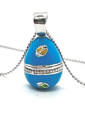 [실버 925 제작] 에그형 칠보 펜던트 목걸이 로켓 블루 에나멜