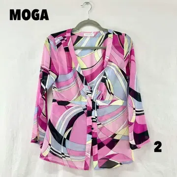 MOGA 기하학 패턴 긴팔 블라우스 사이즈 2 여성