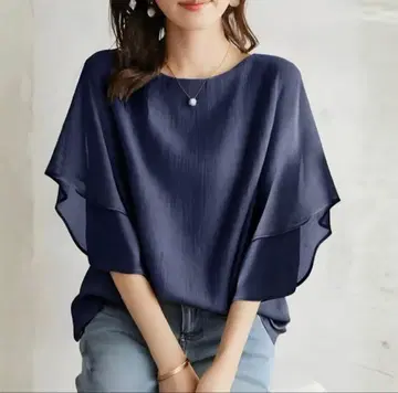[Flosa] 레이어드 시폰 블라우스 / 네이비