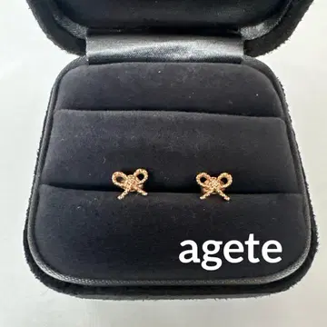agete 골드 다이아몬드 리본형 귀걸이 K10