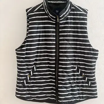 GAP 보더 퀼팅 베스트 스탠딩 칼라 슬리브리스 L 블랙 화이트 면