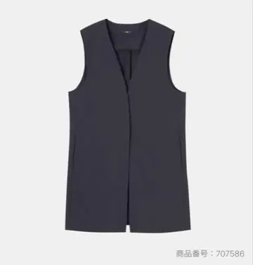 PLST 하이 스트레치 트리코트 노카라 미들 베스트 S 블랙