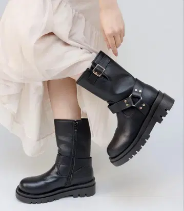 블랙링 벨트 엔지니어 부츠 통굽