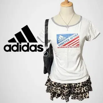 adidas 아디다스 반팔 링거 티셔츠 화이트 반짝이는 로고 Y2K