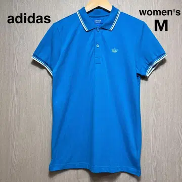 아디다스 오리지널 반팔 피케 셔츠 여성용 M 라이트 블루 자수 로고