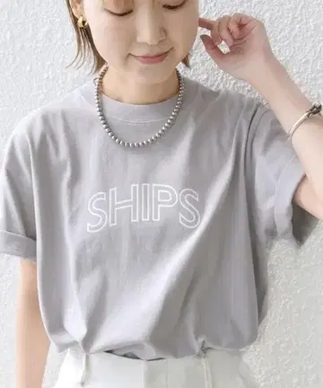 SHIPS 라운드 프린트 로고 TEE (라이트 그레이) (M)