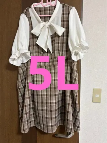 DearMyLoveWhip 반팔 보타이 체크 원피스 5L 사이즈