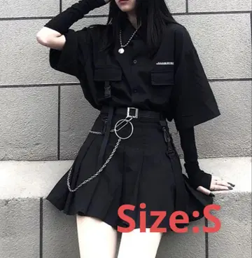 지뢰계 양산형 서브컬쳐 올인원 셋업 체인 플리츠 미니 스커트