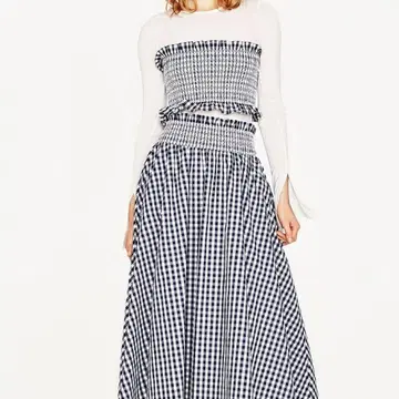 자라 우먼 ZARA WOMAN 깅엄 체크 패턴 셋업 스커트 S