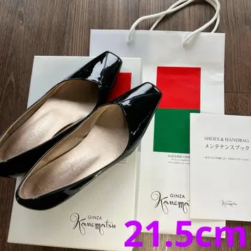 긴자 카네마츠 Kanematsu 블랙 에나멜 펌프스 하이힐