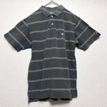 챔피온 피케 셔츠 반팔 그레이 남성용 티셔츠 로고 (M) 구제 의류