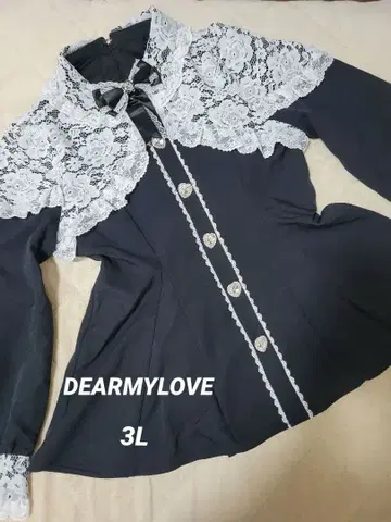 DEARMYLOVE 반짝이는 하트 비쥬 레이스 겹침 프릴 블라우스