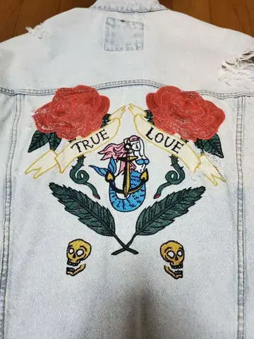 ZARA 자수 라이트 블루 데님 자켓