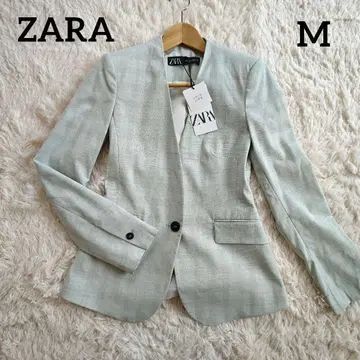 택 포함 새상품 ZARA 자라 M 자켓 체크 노카라 그린