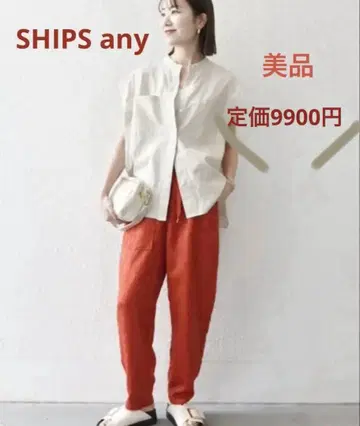 SHIPS any 린넨 코튼 밴드 카라 프렌치 슬리브 셔츠