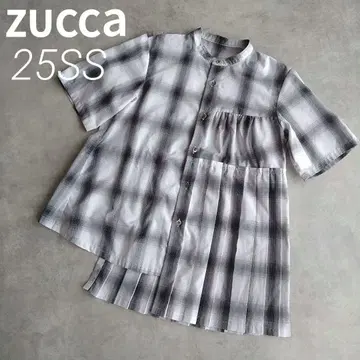 새상품급 zucca 주카 옴브레 체크 비대칭 반팔 그레이