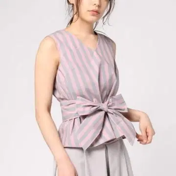 Demi-Luxe BEAMS 스트라이프 슬리브리스 풀오버 36 일본제
