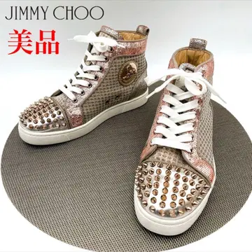 새상품급 JIMMY CHOO 스터드 장식 하이컷 스니커즈