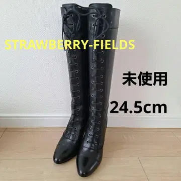 미사용 새상품 스트로베리 필드 레이스업 롱 부츠 블랙 24.5cm