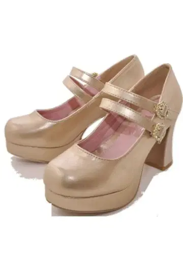 YOSUKE 라운드토 스트랩 펌프스 골드 미사용