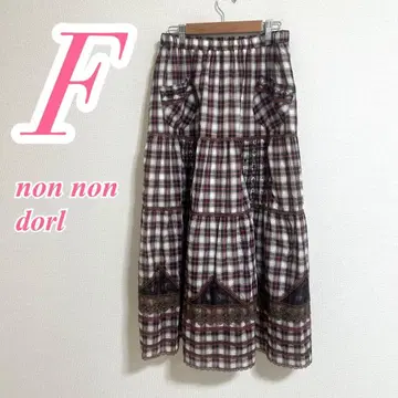 non non dorl 플레어 스커트 레드 체크 레이스 걸리시