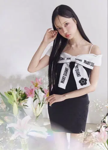 [ EATME x MARY QUANT ] 리본 디자인 니트 원피스 블랙