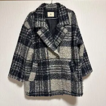 더블 브레스트 피 코트 체크 무늬