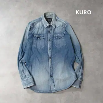 KURO / 에이징 페이드 데님 웨스턴 셔츠 상의 블루