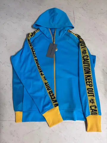 beauty:beast XL 파랑 후드티 CAUTION KEEP OUT