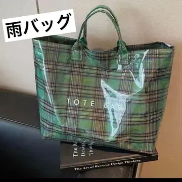 어머니날 장마 새상품 방수백 그린체크 TOTE BAG 비옷 가방